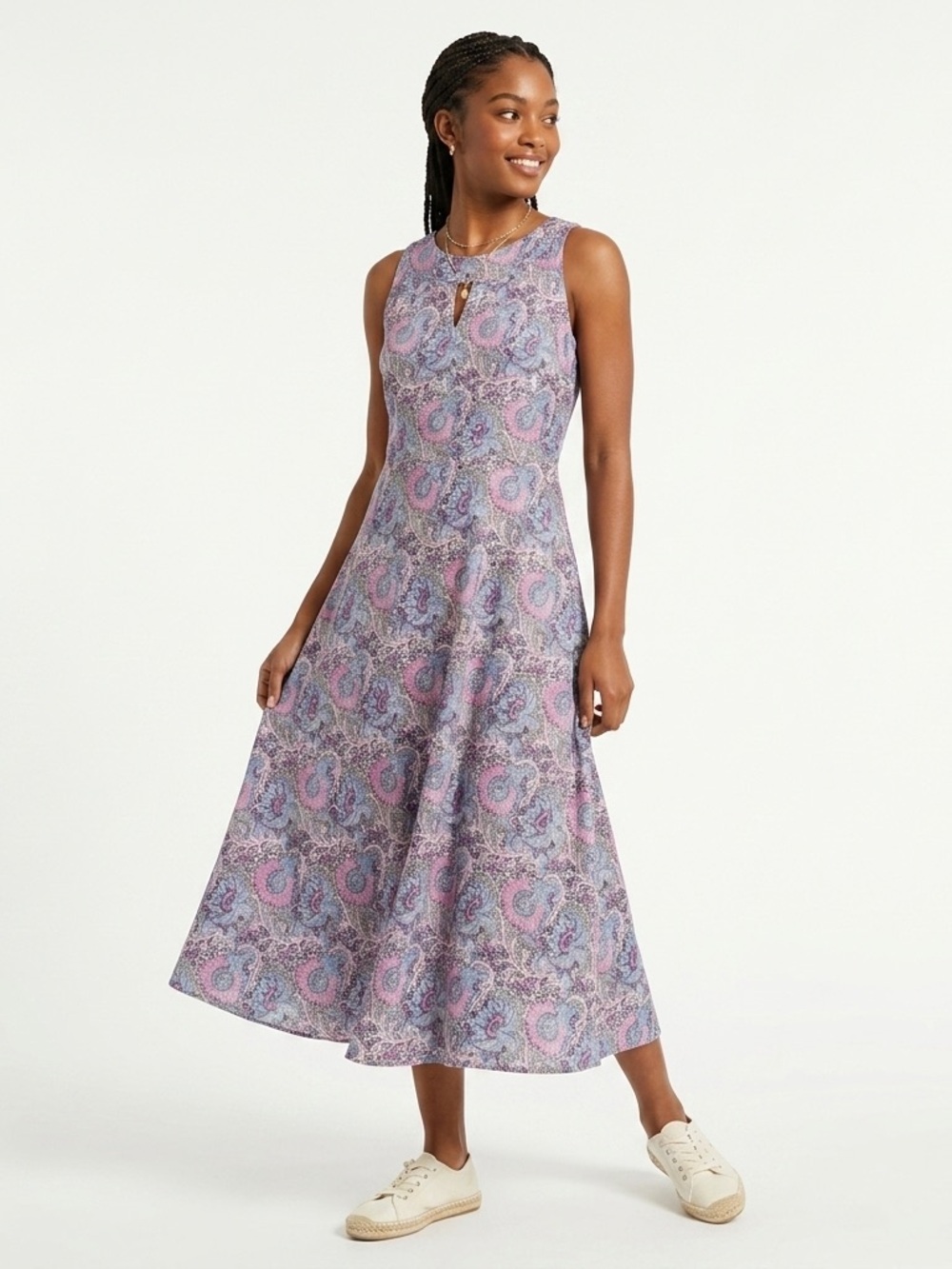 Talbots Plus Maxi Dress Sleeveless Keyhole Paisley Cotton Pink Blue 3X